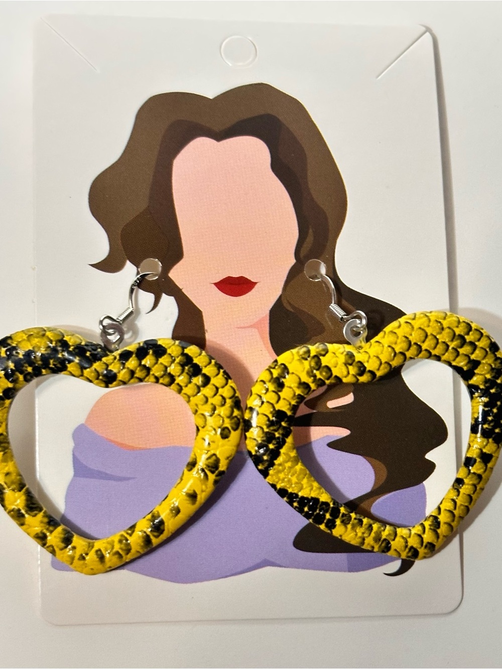 Yellow Snake-Print Heart Drop Earrings - Women Jewelry
